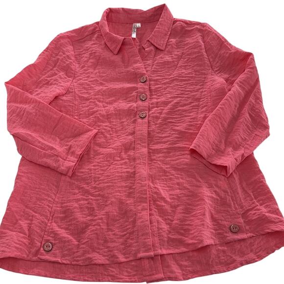 Lulu B Shirt Womens Small Pink Button Front 3/4 Sleeve Textured Lightweight - Picture 1 of 8